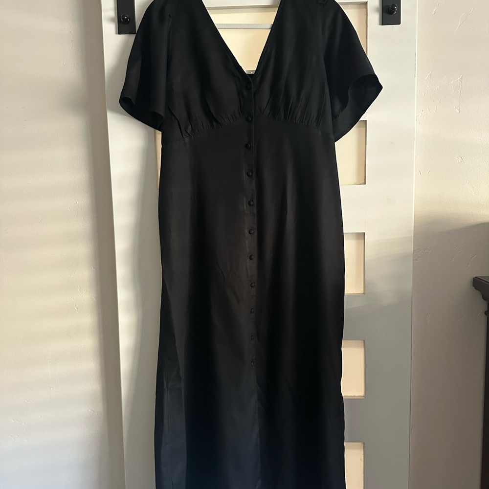 Old Navy Black Midi Dress with Button Detail